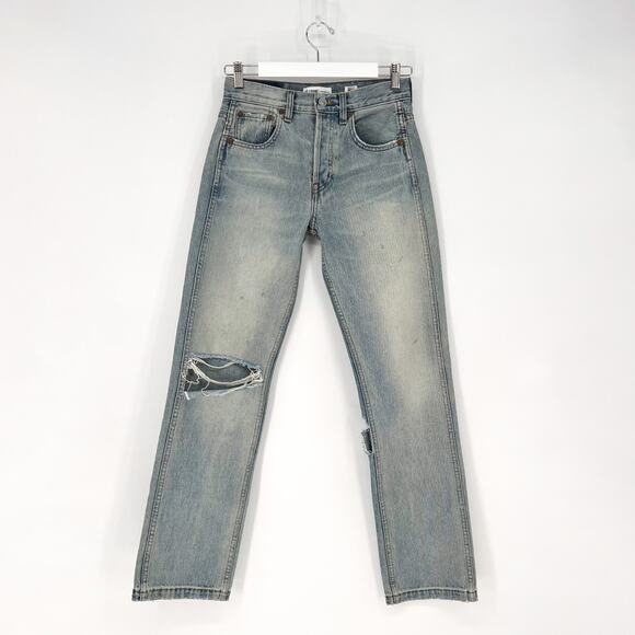 RE/DONE Grunge Destroyed Straight Jeans Women’s Size 23 Dirty Destroy Distressed - Picture 2 of 7